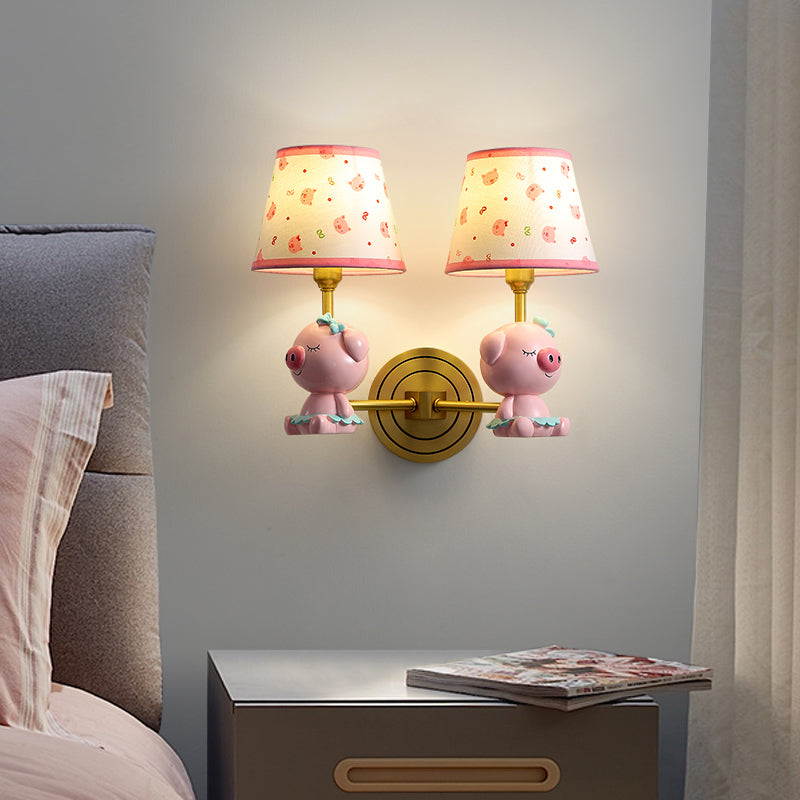 Pink Pig Wall Lighting Contemporary Wall Light with Cartoon Patterned Empire Shade