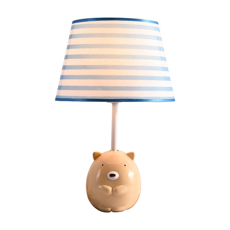 Bear Nightstand Lamp Kids Resin 1 Bulb Bedroom Table Lighting with Tapered Fabric Shade in Apricot