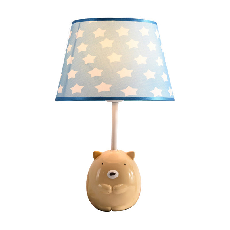 Bear Nightstand Lamp Kids Resin 1��Bulb Bedroom Table Lighting with Tapered Fabric Shade in Apricot