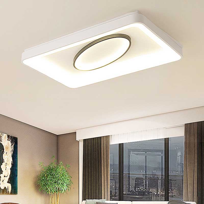 Bedroom Square/Rectangle and Oval Flush Mount Light 16"/19.5"/35.5" Wide Nordic Metal LED White Flush Lamp in Warm/White Light