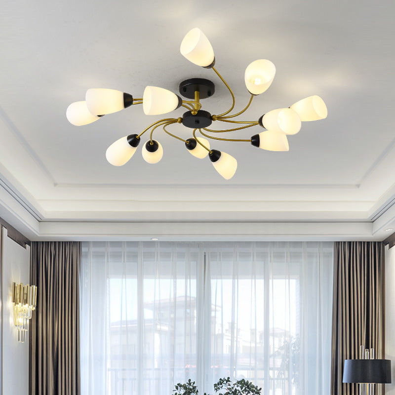 Soggiorno al soggiorno semifulò a filo moderno latte moderno vetro bianco 9/12 luci del soffitto dell'illuminazione in nero/oro