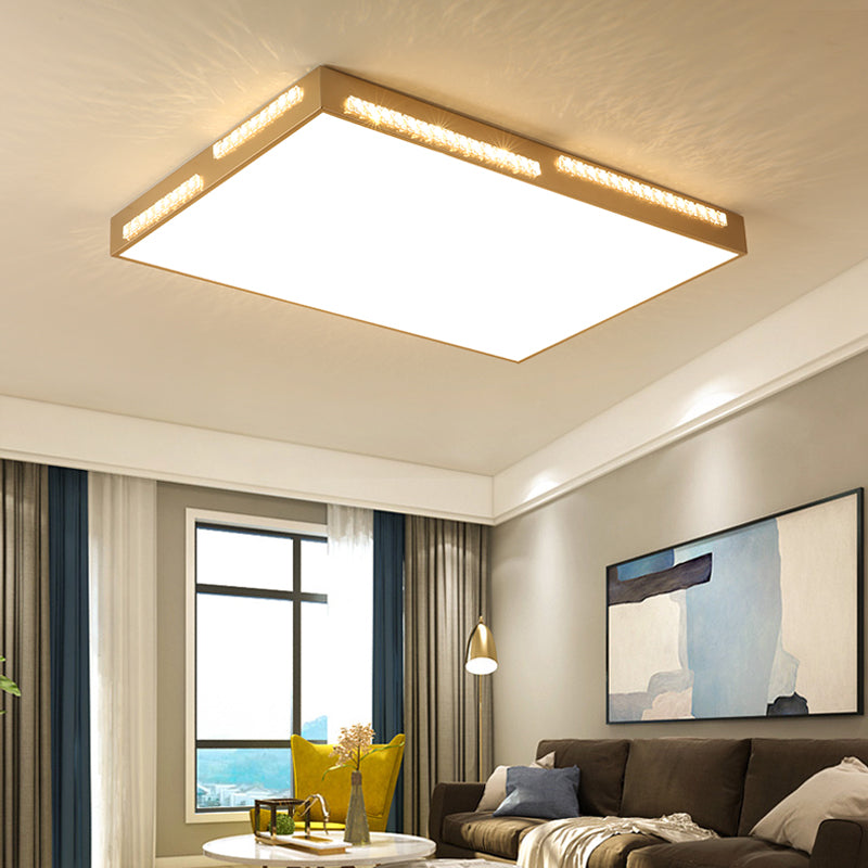 Simple Square/Rectangular LED Flushmount 18"/21.5"/35.5" Wide Metal Golden Bedroom Ceiling Lamp with Crystal Accents