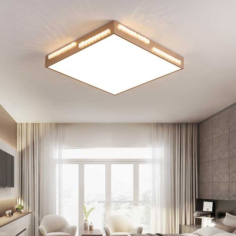 Simple Square/Rectangular LED Flushmount 18"/21.5"/35.5" Wide Metal Golden Bedroom Ceiling Lamp with Crystal Accents
