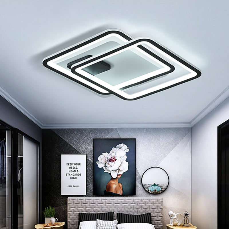 Black 2-Tiered LED Ceiling Flush Mount Contemporary 18"/23" Wide Acrylic Shaded Ceiling Lamp in Warm/White Light