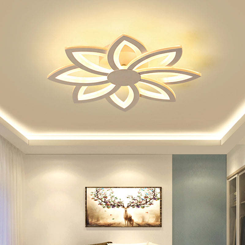 18 "/23" W Flower acrílico Semi Flush Luz de techo Simplicidad LED Techo blanco Capité de montaje en luz cálida/blanca