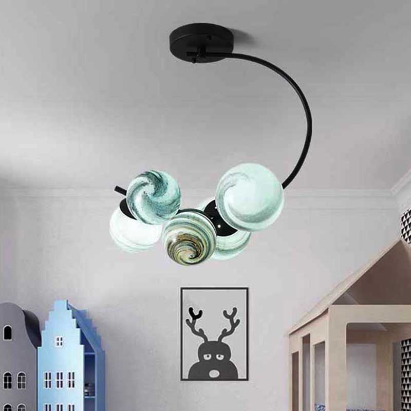 Lampada del soffitto a sfera Modernismo in vetro a mano 3/5 luci semifulò l'illuminazione a montaggio in nero/bianco