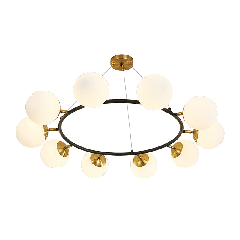 39" Wide Sphere Milk White Glass Chandelier Modern 10 Lights Black Ceiling Pendant