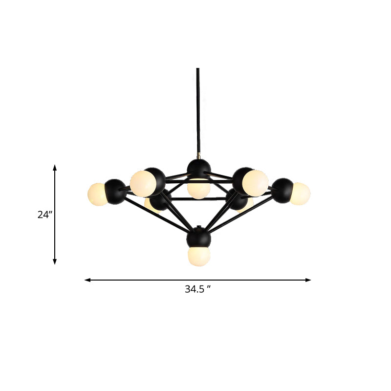 6/8/10-licht woonkamer Hanglight Kit Zwart/Gouden kroonluchter Lamp met geometrische metalen arm