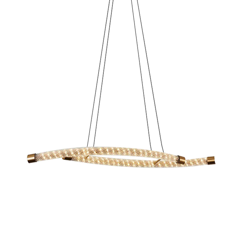 Rope-Shaped Living Room Chandelier Pendant Modernist Crystal Gold LED Ceiling Light Fixture