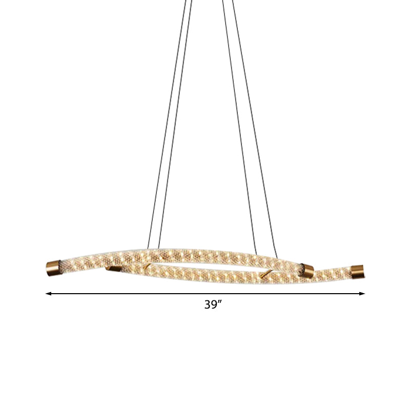 Rope-Shaped Living Room Chandelier Pendant Modernist Crystal Gold LED Ceiling Light Fixture