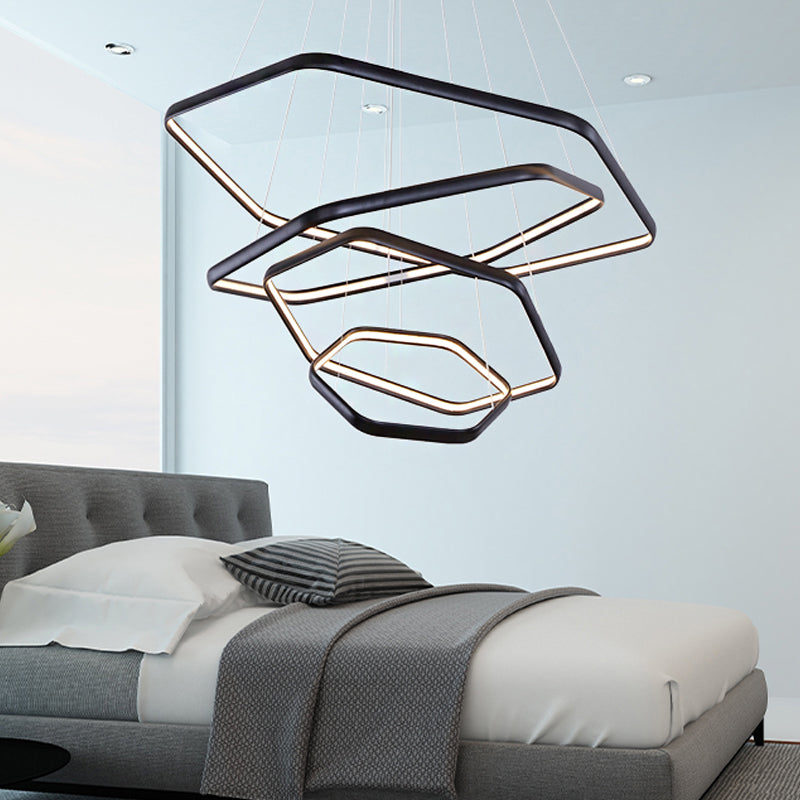Abgestufte hexagonale Kronleuchter-Anhänger-Einfachheit Acryl 1/2/3-Licht-LED Hängende Lampe in Schwarz/Silber/Weiß