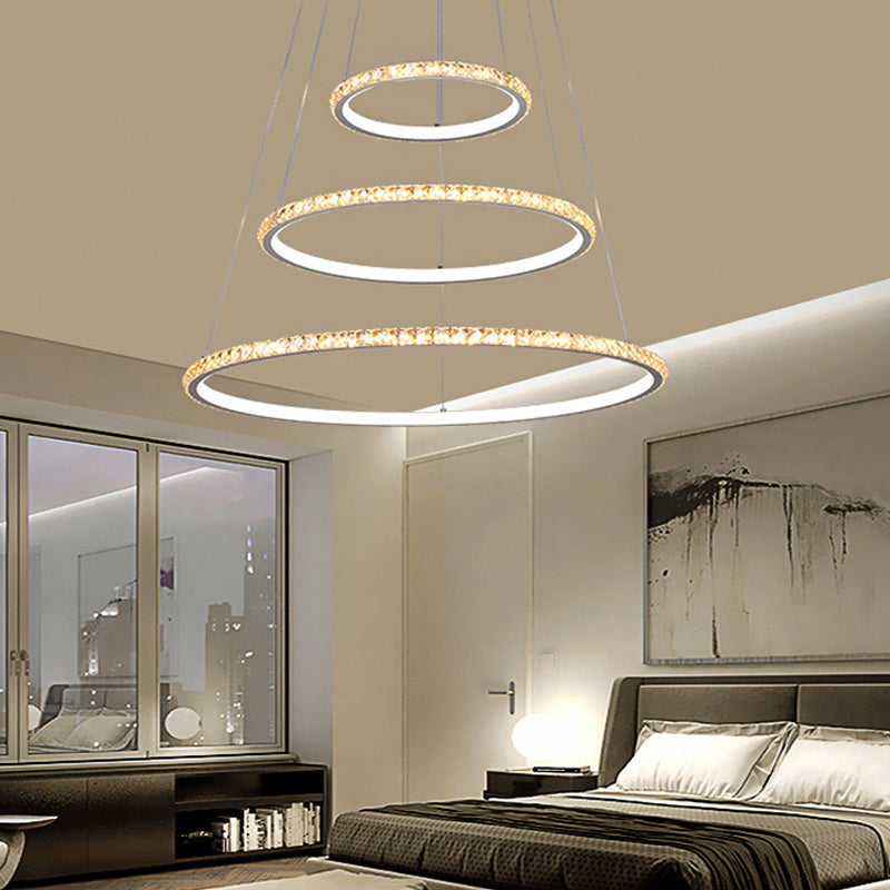 3-Ring LED Chandelier Light Modern Crystal Gold/Silver Ceiling Light Fixture, Inner Warm and Outer White/Inner White and Outer Warm Light
