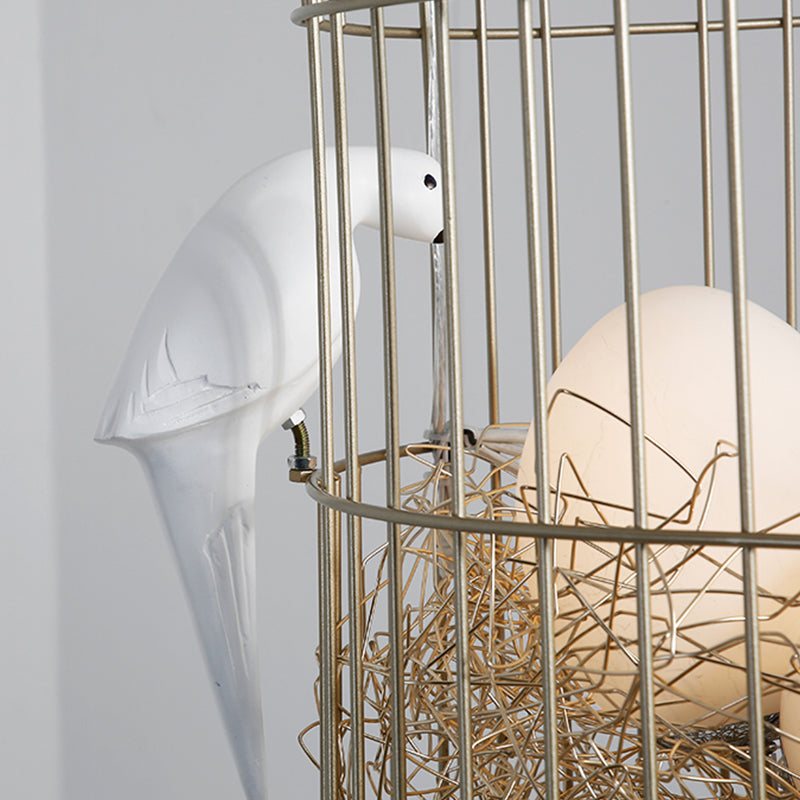 Lampadario in vetro bianco opaco a forma di uovo rustico 3 luci appesi lampada con uccello e gabbia per uccelli