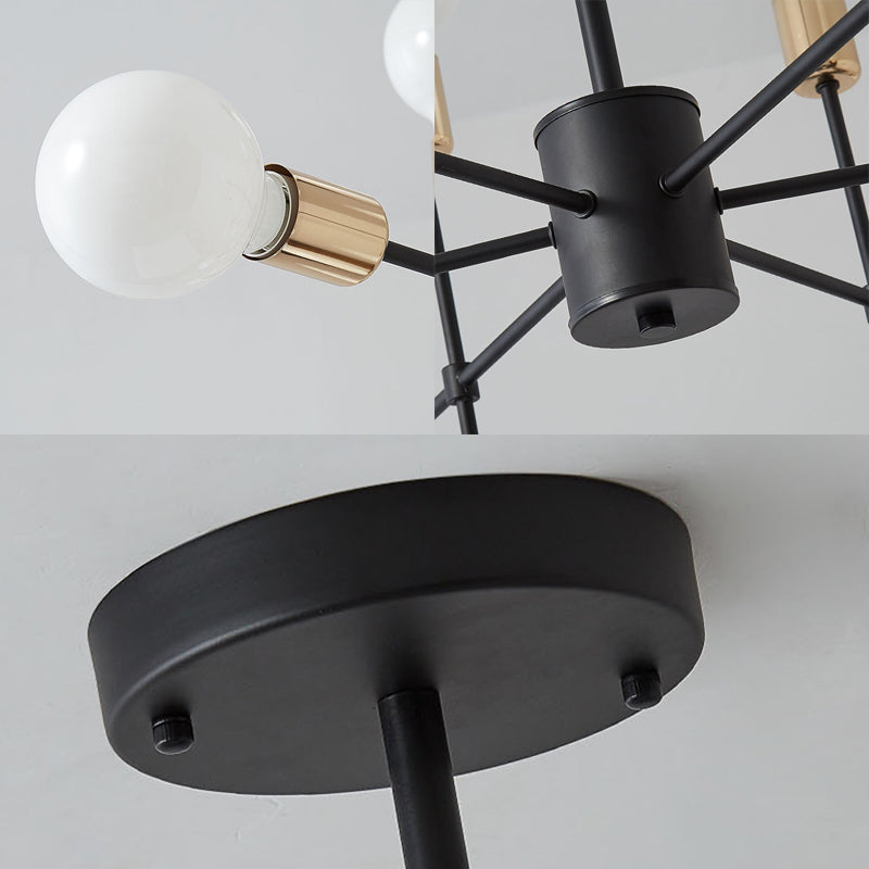 Starburst Milk White Glass Chandelier Modern 12/15/18-Light Bedroom Hanging Lamp Kit in Black