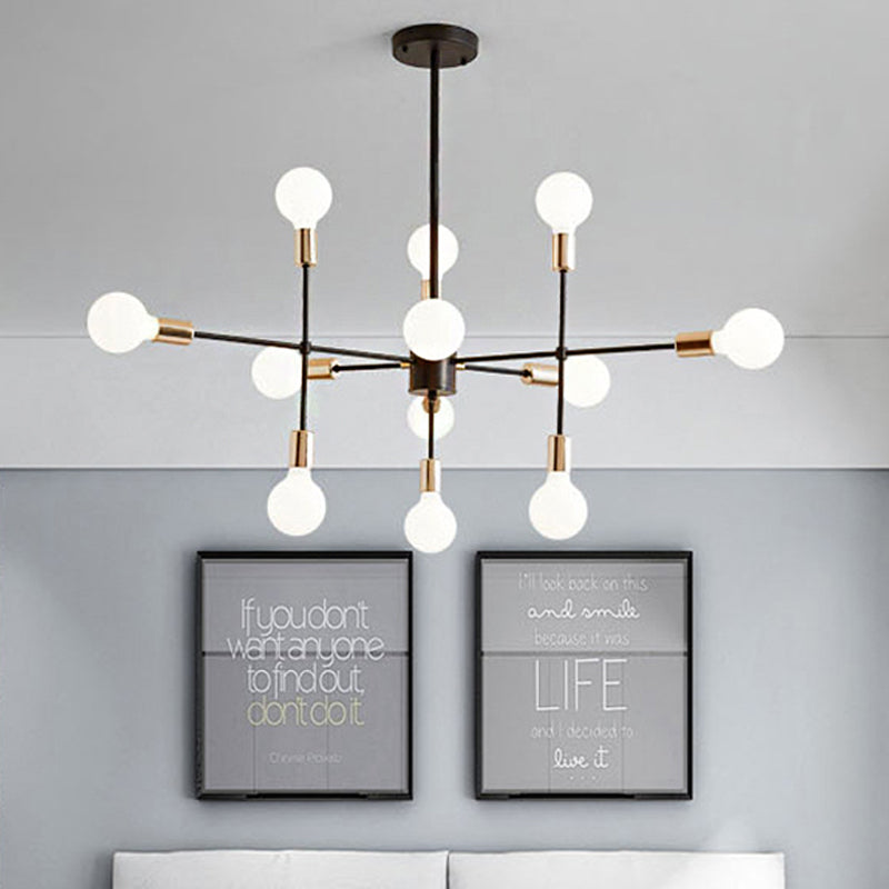 Starburst Milk White Glass Chandelier Modern 12/15/18-Light Bedroom Hanging Lamp Kit in Black