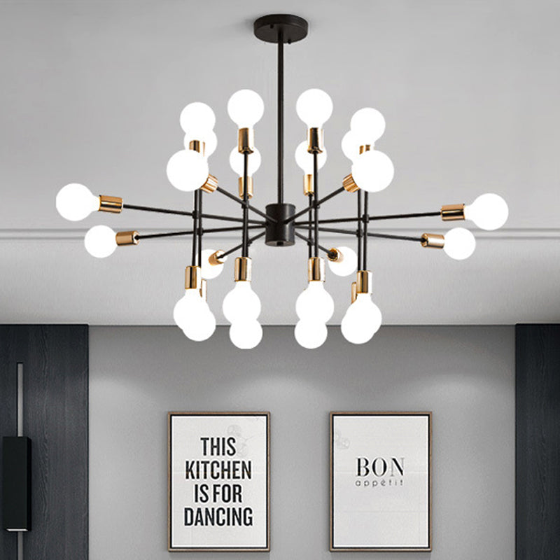 Starburst Milk White Glass Chandelier Modern 12/15/18-Light Bedroom Hanging Lamp Kit in Black