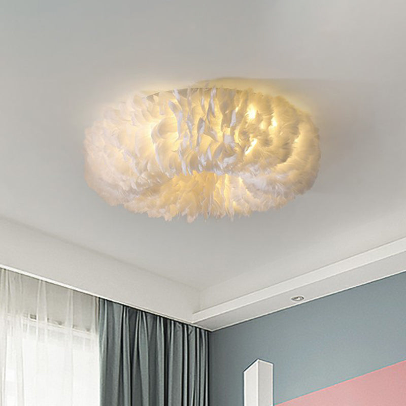 Doughnut Shaped Feather Flush Mount Minimalistic White Flushmount Ceiling Light for Bedroom