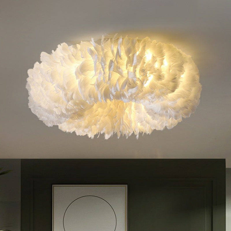Doughnut Shaped Feather Flush Mount Minimalistic White Flushmount Ceiling Light for Bedroom