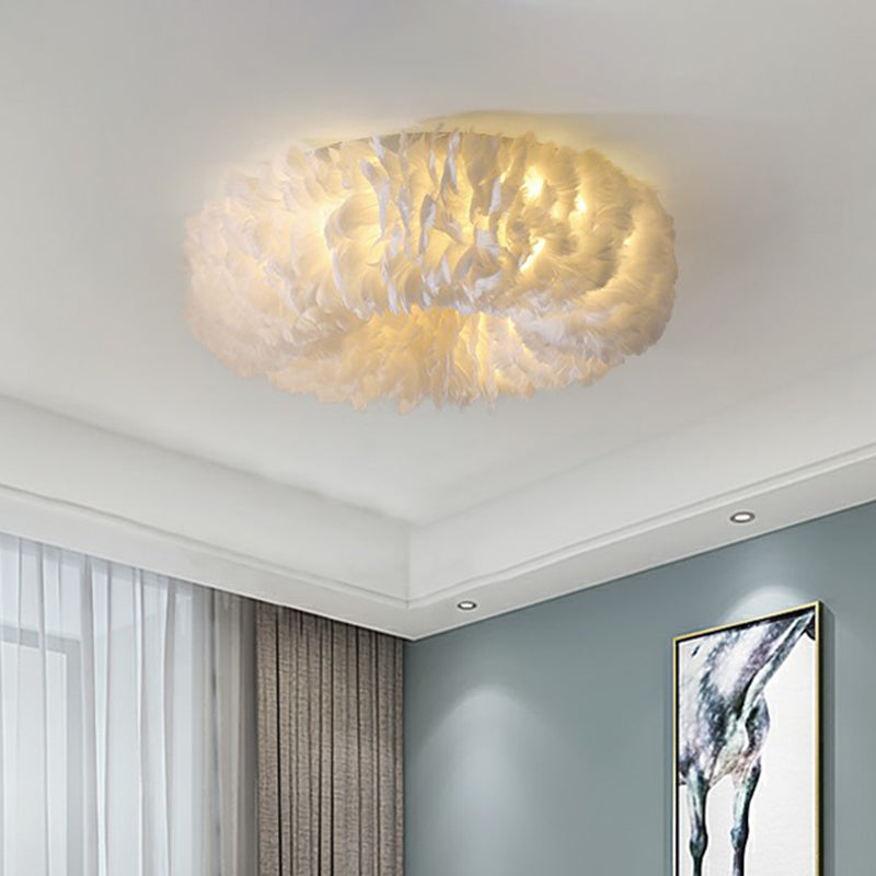 Doughnut Shaped Feather Flush Mount Minimalistic White Flushmount Ceiling Light for Bedroom