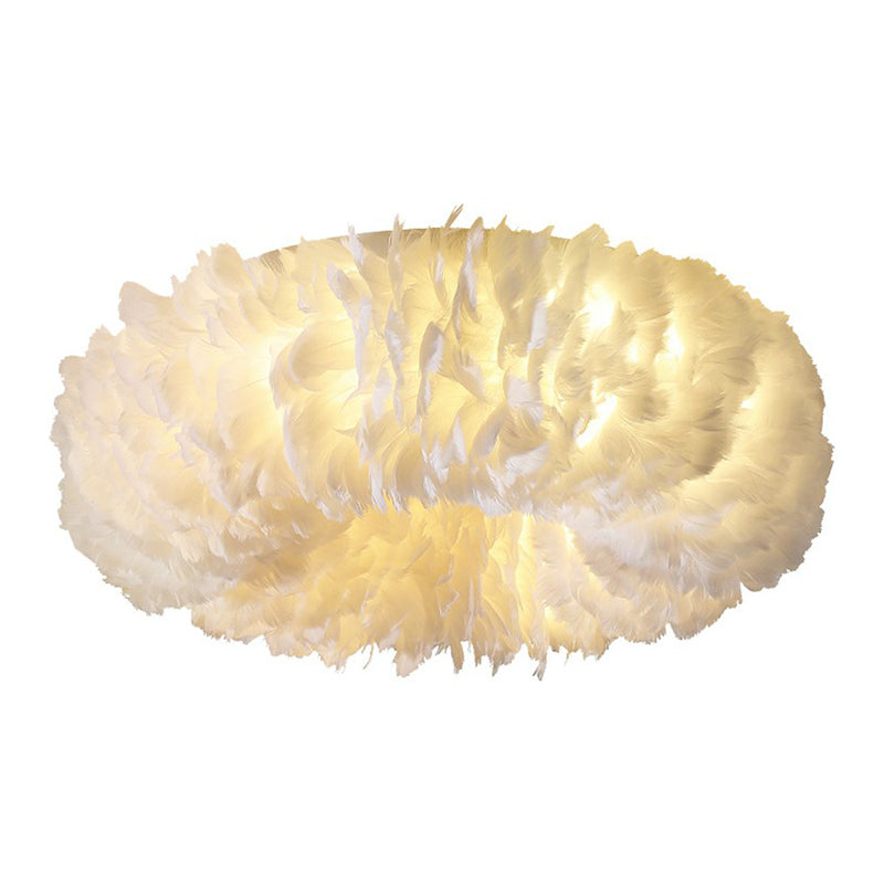 Doughnut Shaped Feather Flush Mount Minimalistic White Flushmount Ceiling Light for Bedroom