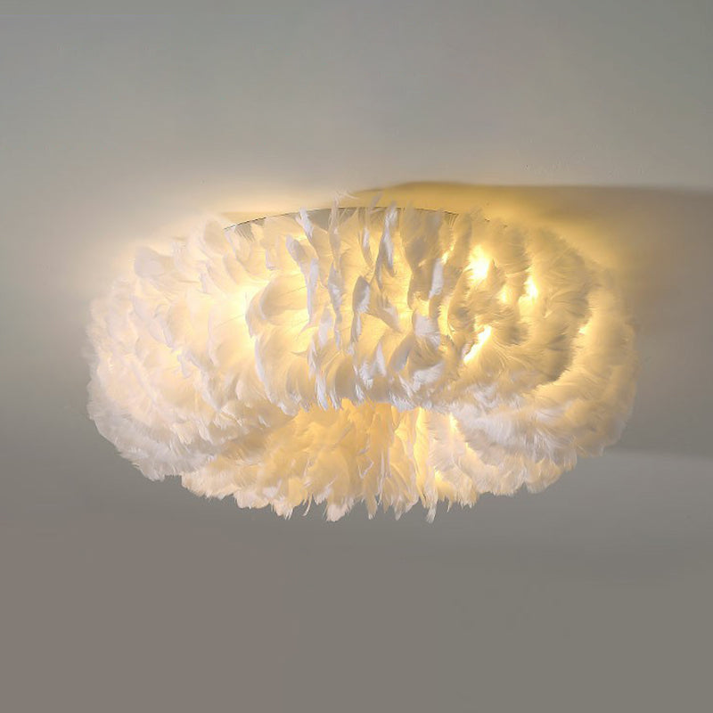 Doughnut Shaped Feather Flush Mount Minimalistic White Flushmount Ceiling Light for Bedroom