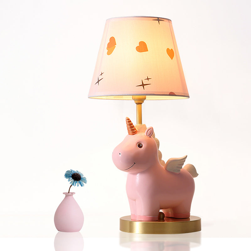 Accensione del tavolo da secchio per bambini tessuto modellato a 1 lucciola lampada da comodino con un unicorno in resina