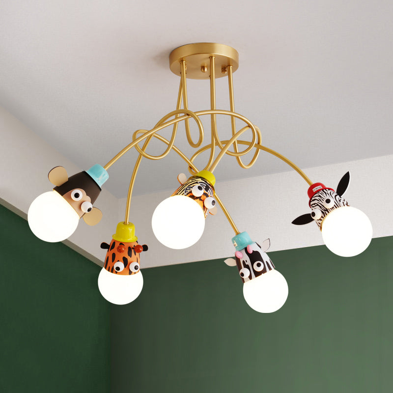 Animal Head Semi Flush Kids Metalic Kindergarten Flush Lighting Lights en oro