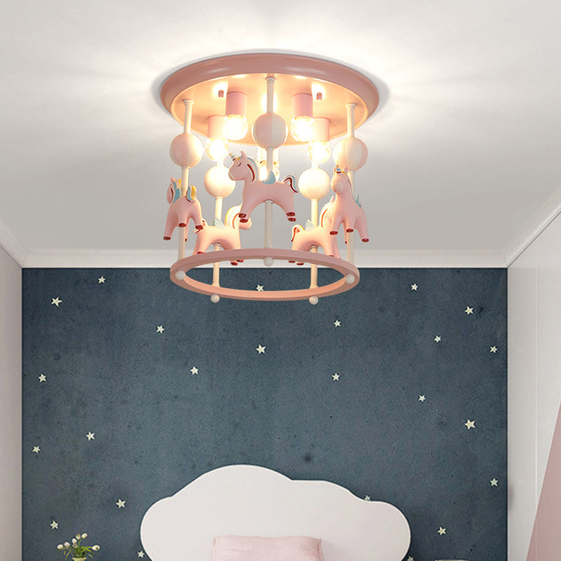 Cartoon Merry-Go-Round Semi Flush Resin 6 Heads Dormitorio Flush Lighting Lights