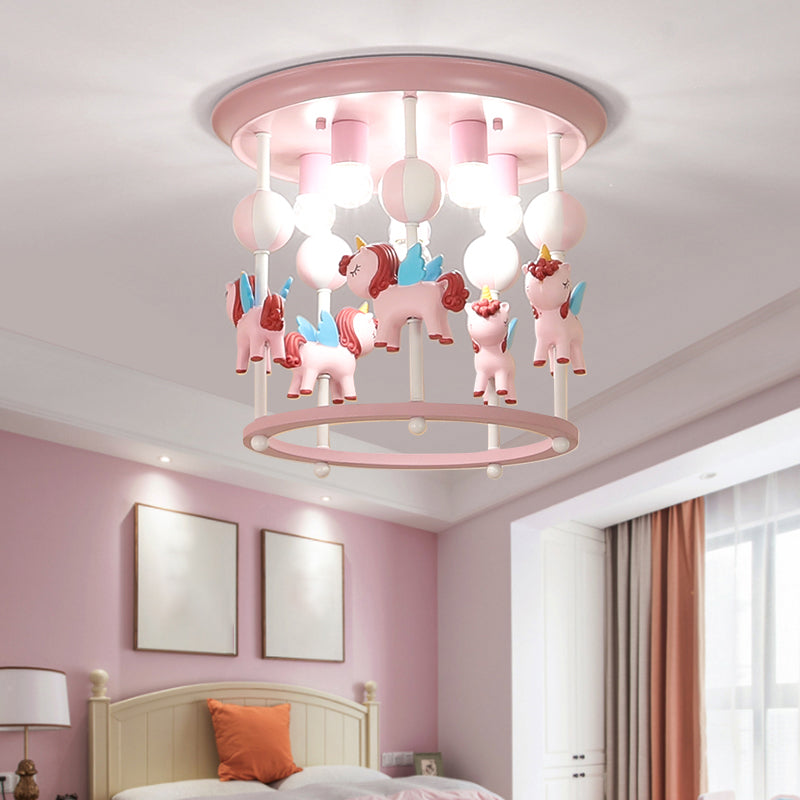 Cartoon Merry-Go-Round Semi Flush Resin 6 Heads Dormitorio Flush Lighting Lights
