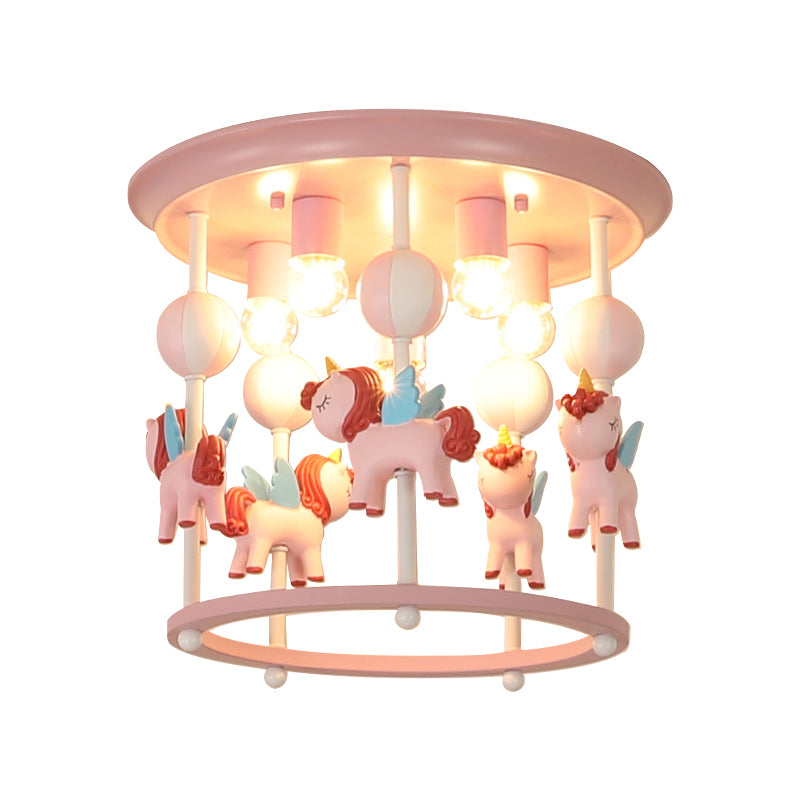 Cartoon Merry-Go-Round Semi Flush Resin 6 Heads Dormitorio Flush Lighting Lights