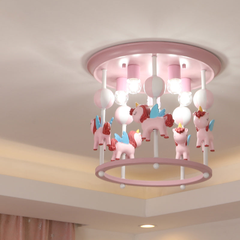 Cartoon Merry-Go-Round Semi Flush Resin 6 Heads Dormitorio Flush Lighting Lights