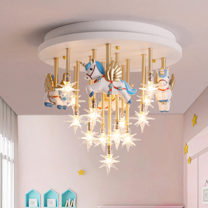 Sterplafondlamp cartoon helder glas 13 koppen kleuterschool semi-inbouwlamp met harseenhoorn
