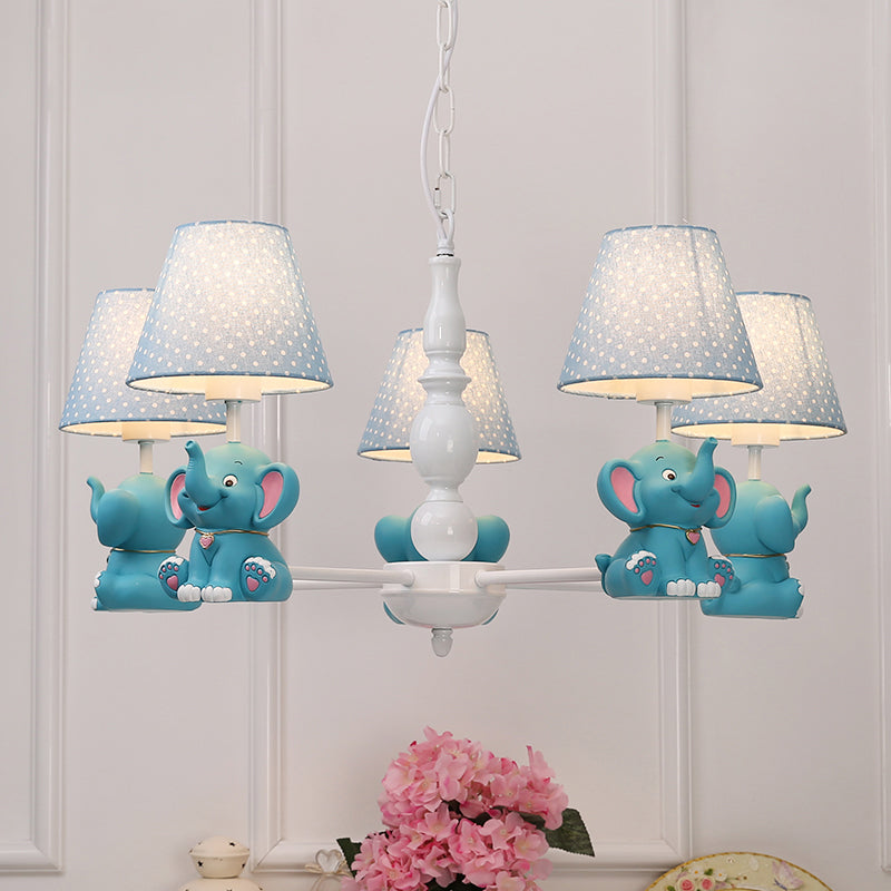 Elephant Child Room Chandelier Light Resin Kids Style Pendant Light Fixture with Empire Shade