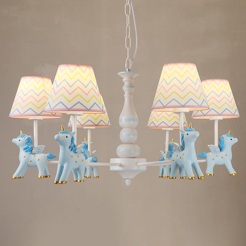 Childrens Unicorn Chandelier Lighting Resin Nursery Pendant Light with Empire Shade