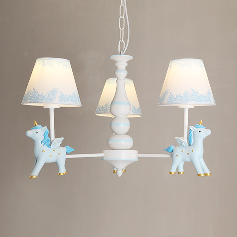 Childrens Unicorn Chandelier Lighting Resin Nursery Pendant Light with Empire Shade