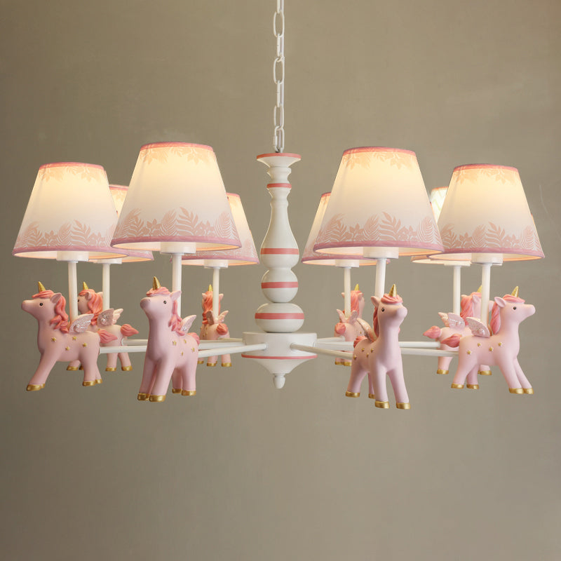 Childrens Unicorn Chandelier Lighting Resin Nursery Pendant Light with Empire Shade
