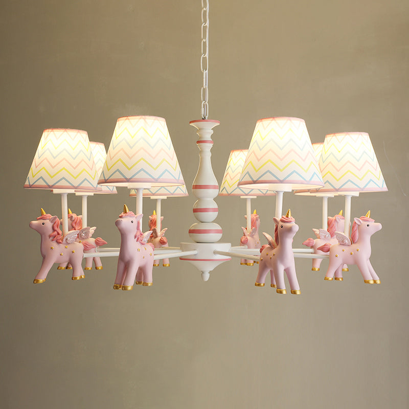 Childrens Unicorn Chandelier Lighting Resin Nursery Pendant Light with Empire Shade