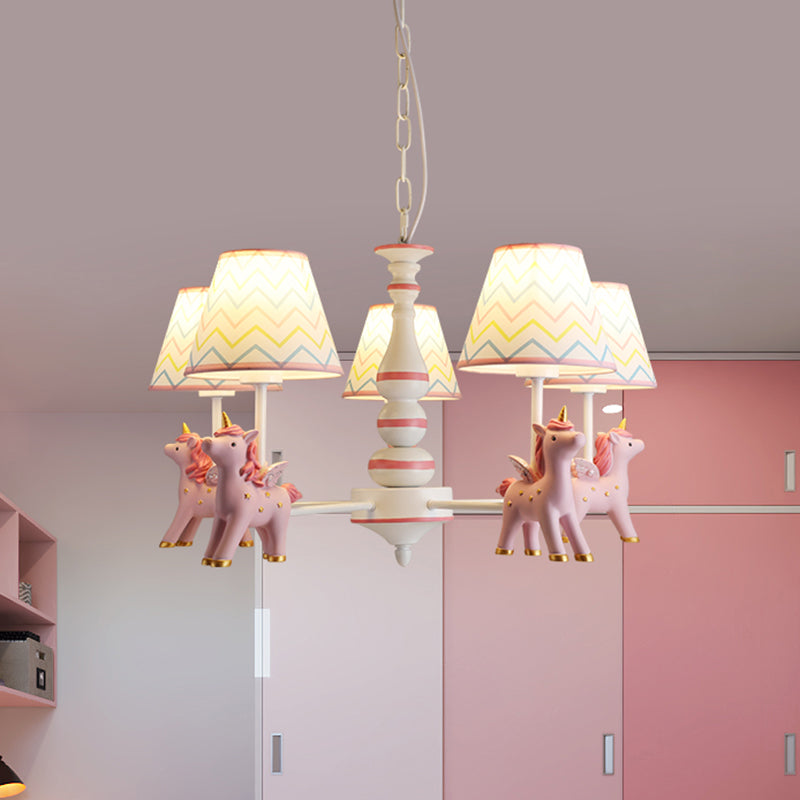 Childrens Unicorn Chandelier Lighting Resin Nursery Pendant Light with Empire Shade
