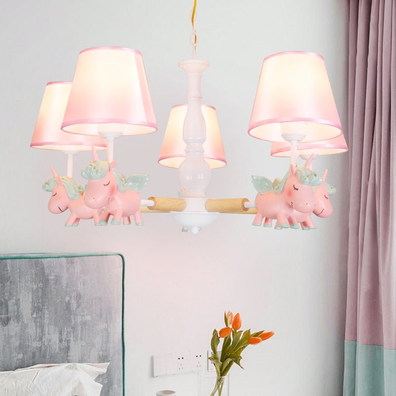 Flying Unicorn Bedroom Chandelier Light Resin Cartoon Pendant Light Fixture with Fabric Shade