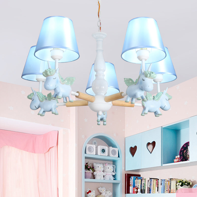 Flying Unicorn Bedroom Chandelier Light Resin Cartoon Pendant Light Fixture with Fabric Shade