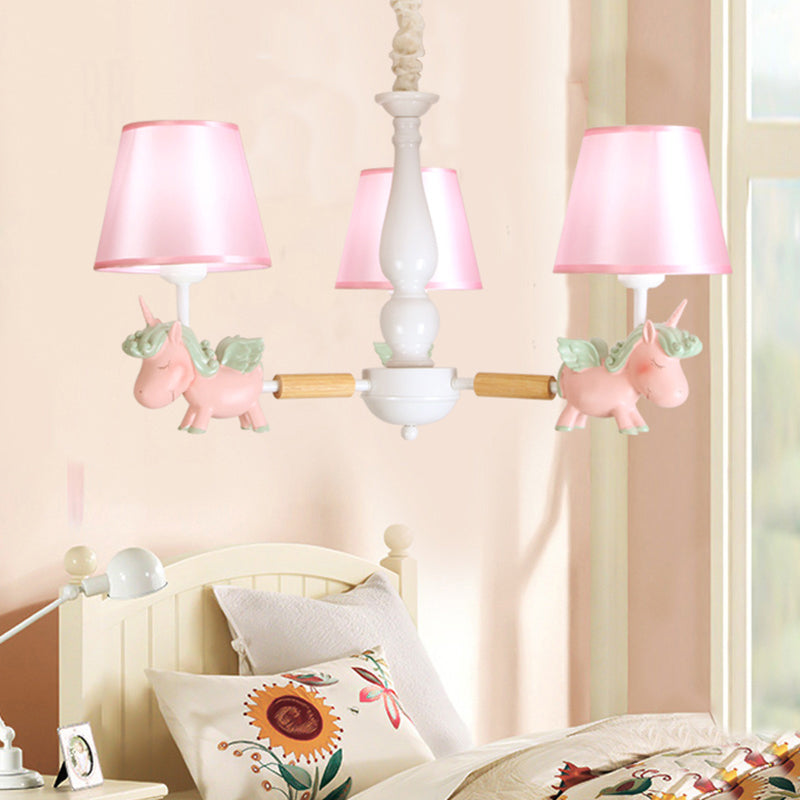 Flying Unicorn Bedroom Chandelier Light Resin Cartoon Pendant Light Fixture with Fabric Shade