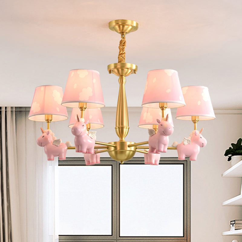 Kinderstil Bucket Suspension Light Stoff Kinderzimmer Kronleuchter Licht mit Harzeinicorn