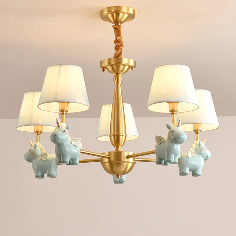 Kinderstil Bucket Suspension Light Stoff Kinderzimmer Kronleuchter Licht mit Harzeinicorn