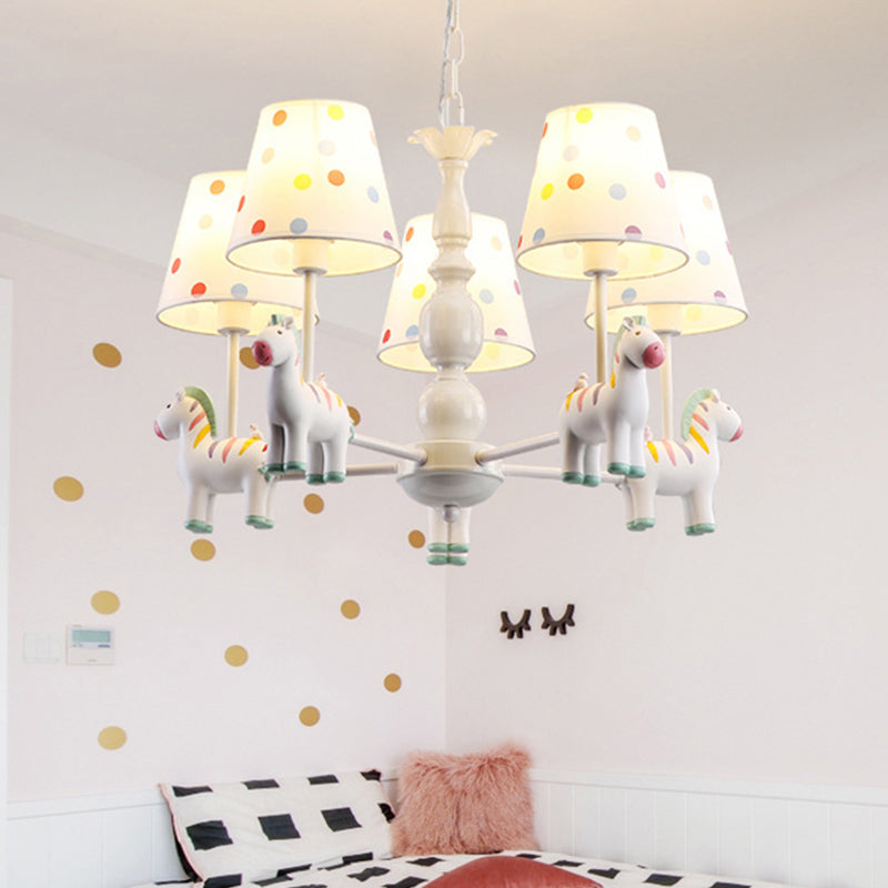 Zebra Bedroom Chandelier Pendant Light Resin Childrens Hanging Light with Patterned Fabric Shade