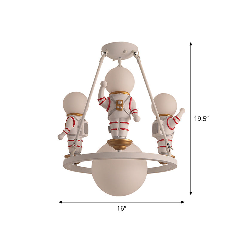Cartoon Astronaut Chandelier Light Resin Child Room Pendant Light Fixture with Acrylic Shade in White