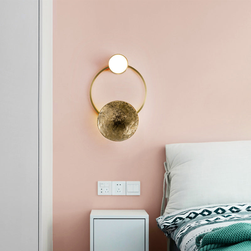 Minimalist Orbit Wall Sconce Lamp 10"/12.5"/17" Wide Metallic Wall Light Fixture in Brass, White Light