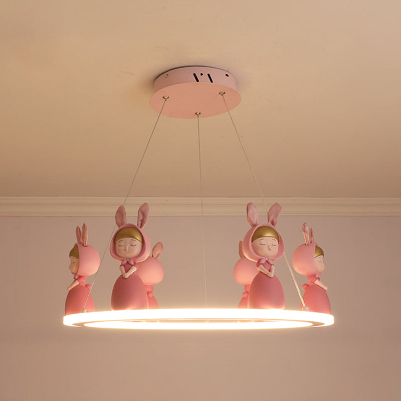 Suspension circulaire en acrylique Light Kids Chandelier Éclairage avec figurine décorative pour pépinière