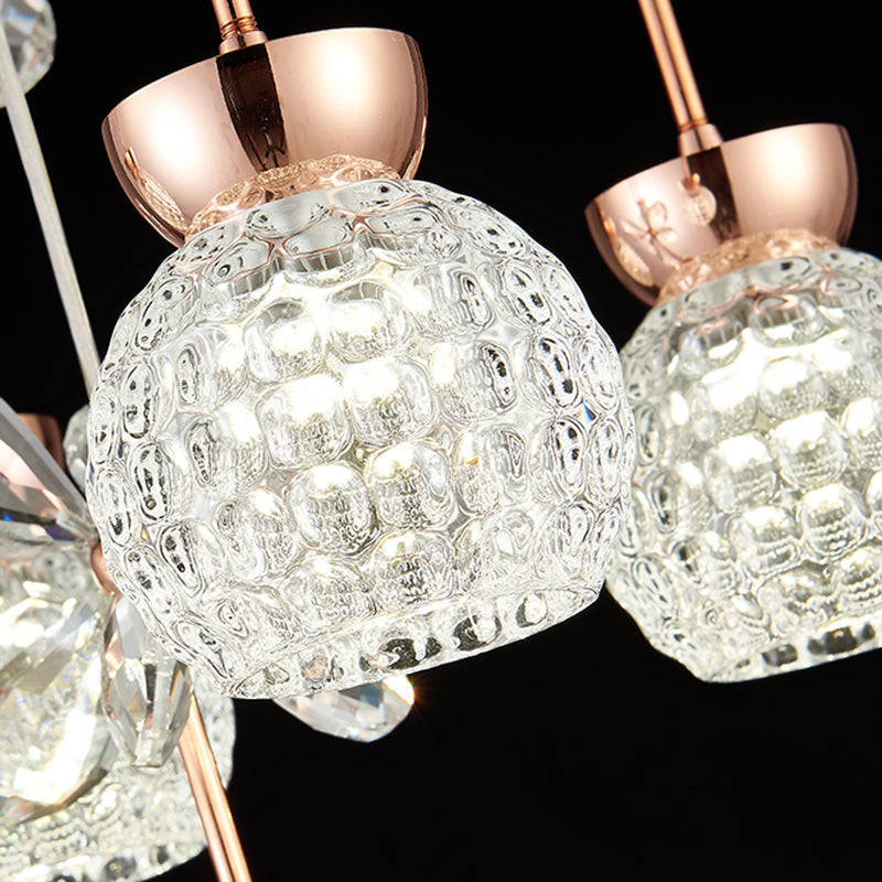 Floral Staircase Multi Light Pendant Crystal Modern LED Hanging Lighting with Dome Shade in Rose Gold