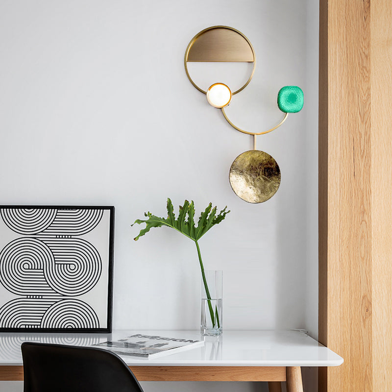 Minimalist Orbit Wall Sconce Lamp 10"/12.5"/17" Wide Metallic Wall Light Fixture in Brass, White Light