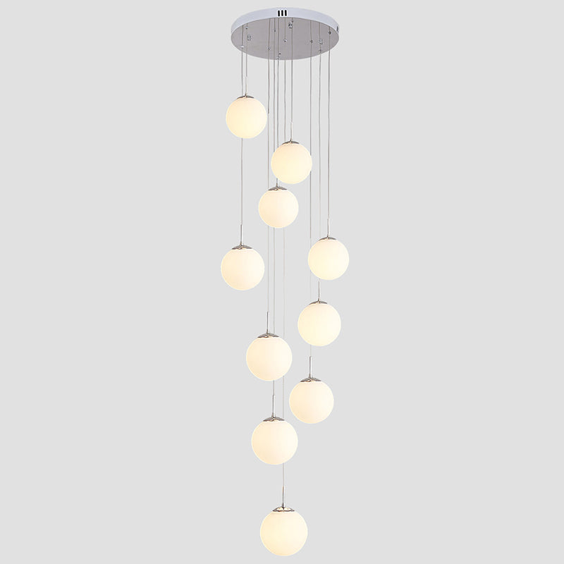 Frost Glass Sphere Multi Ceiling Light Artistic 10 Heads Suspension Lighting in Silver